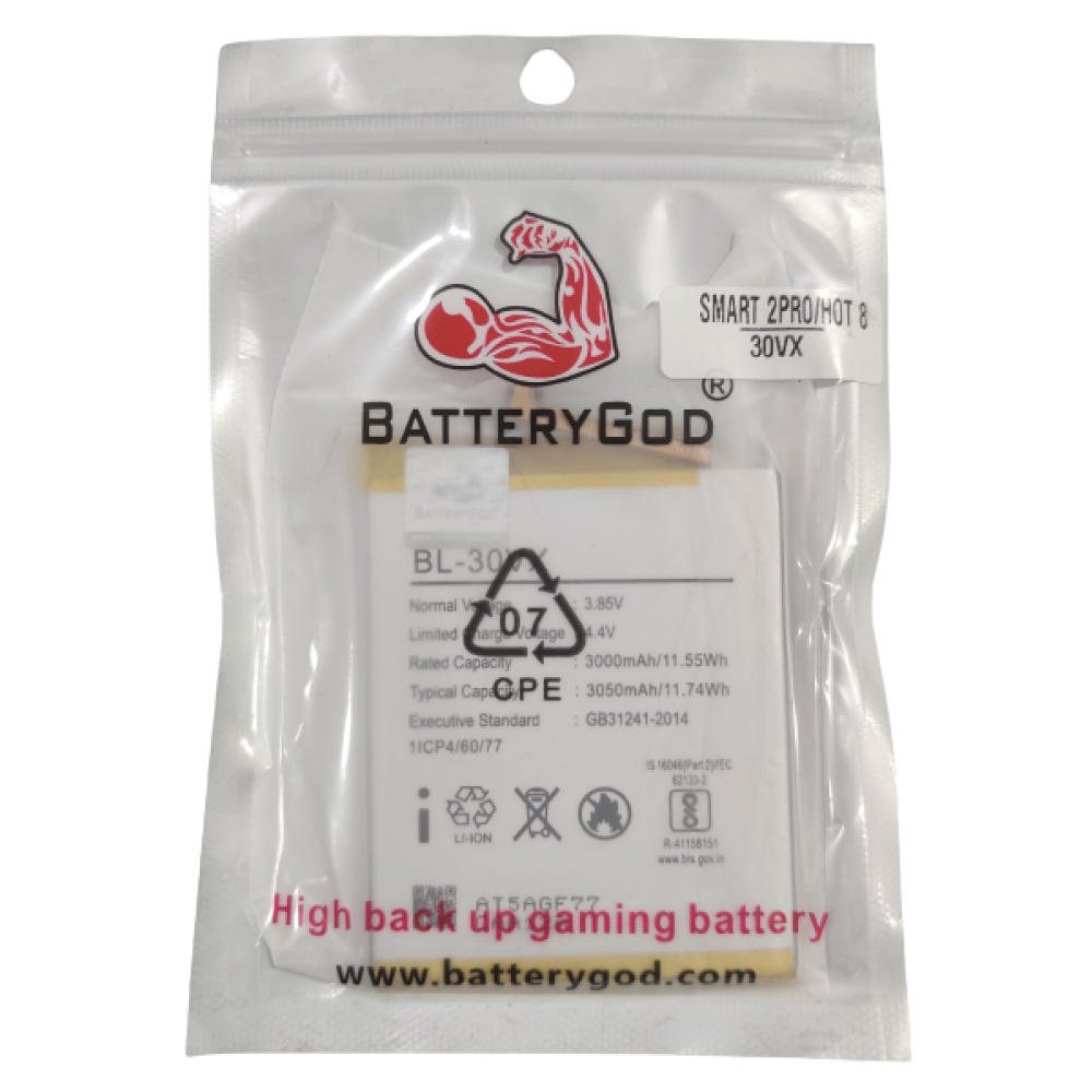 BATTERYGOD Full Capacity Proper 3050 mAh Battery For Infnix Smart 2Pro / Hot 8 / BL-30VX / BL30VX / BL 30VX 