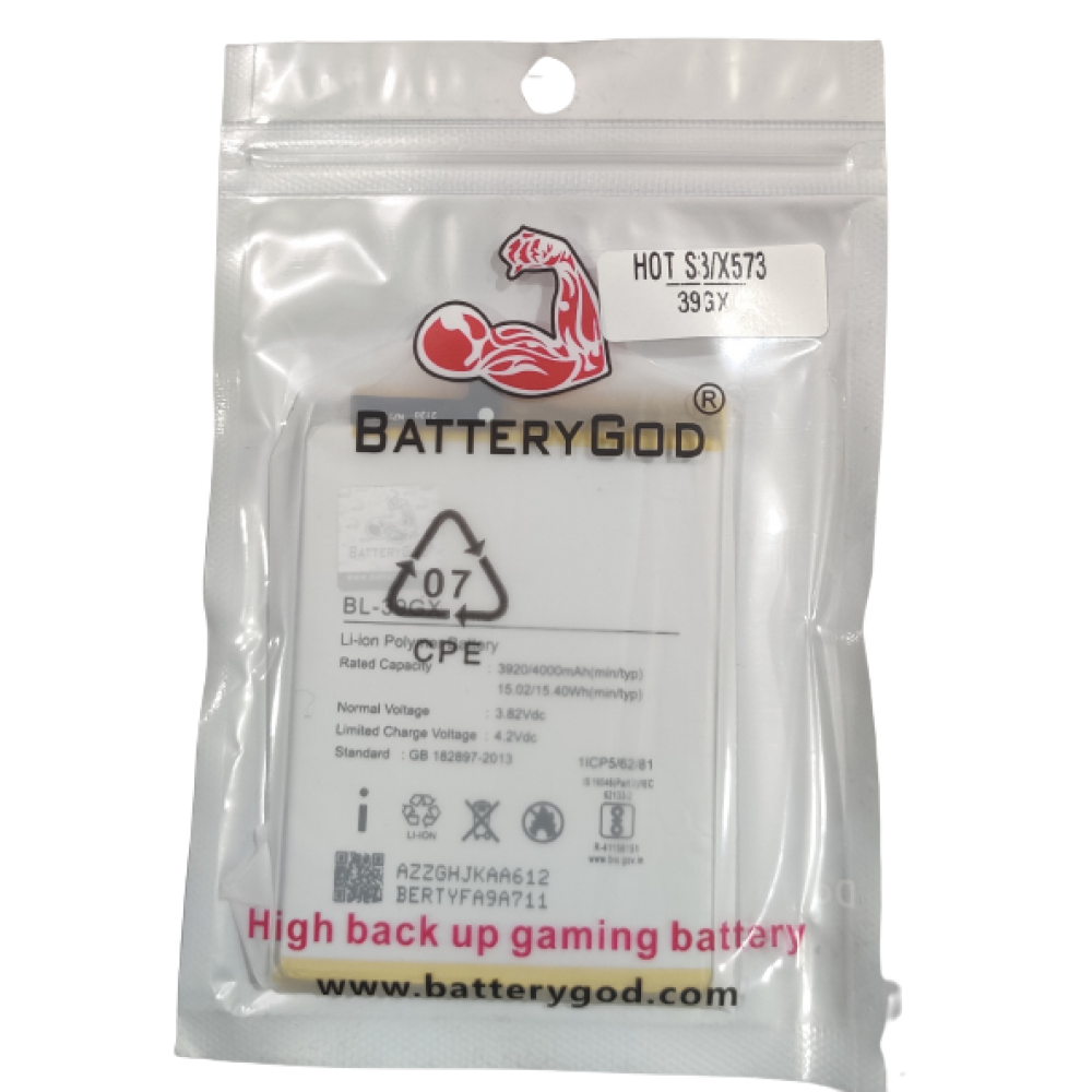 BATTERYGOD Full Capacity Proper 4000 mAh Battery For Hot S3 / X573 / BL-39GX / BL 39GX / BL39GX 