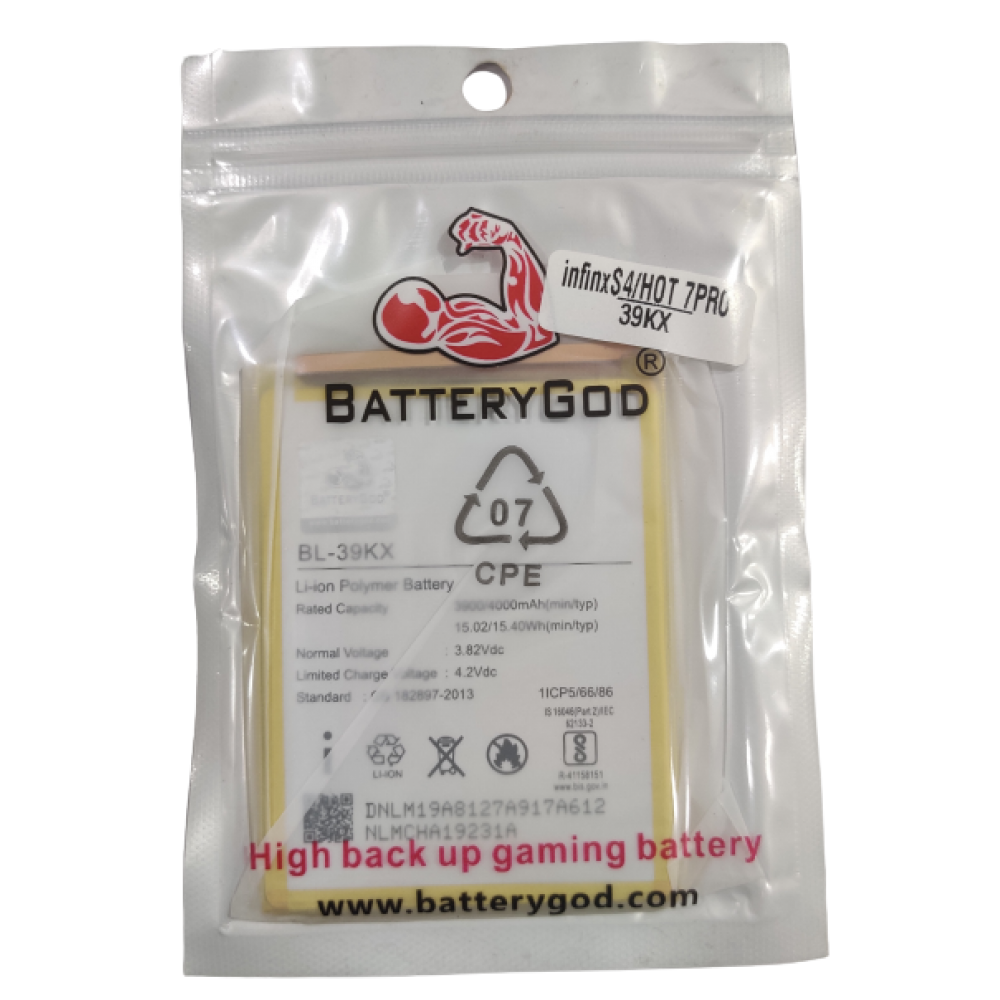BATTERYGOD Full Capacity Proper 4000 mAh Battery For Infnix S4 / Hot 7Pro / BL-39KX / BL 39KX / BL39KX 