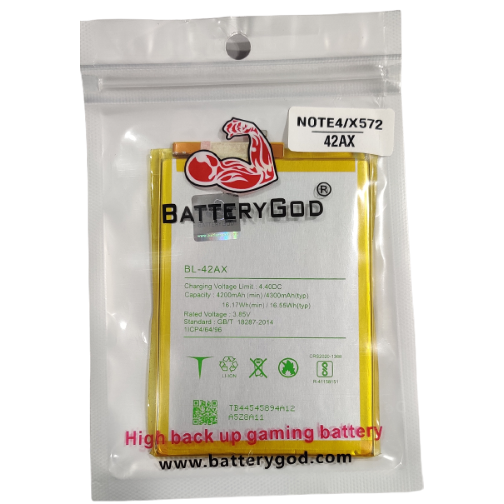  BATTERYGOD Full Capacity Proper  4300 mAh  Battery for Infinix Note 4 / X572 / BL-42AX / BL42AX / BL 42AX 