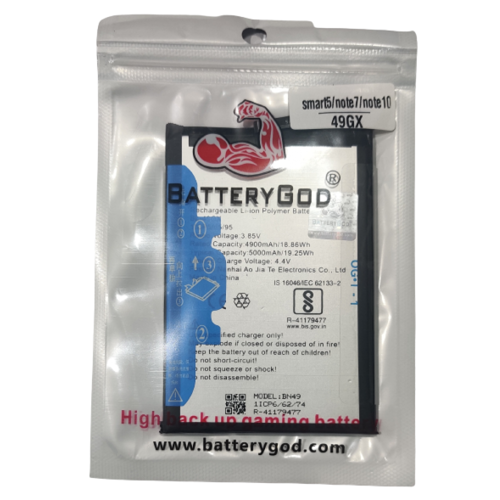 BATTERYGOD Full Capacity Proper  5000 mAh  Battery for INFNIX  Smat 5 / Note 7 / Note 10 / BL-49GX / BL49GX / BL 49GX 