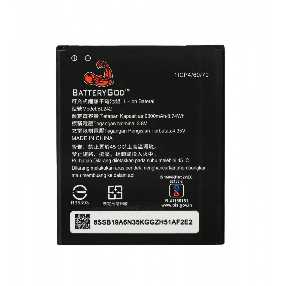 BATTERYGOD Full Capacity Proper 2300 mAh Battery For Lenovo A6000 / A6000 Plus / A6010 / A3860 / A3580 / A3900 / Vibe C / K3 / K30 / BL242 / BL-242