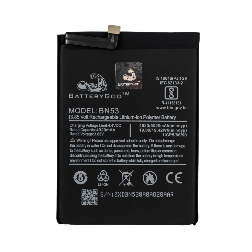 BATTERYGOD Full Capacity Proper 5020 mAh Battery For  Xiaomi Redmi  NOTE 9 PRO / BN-53  / (BN53) / BN 53 