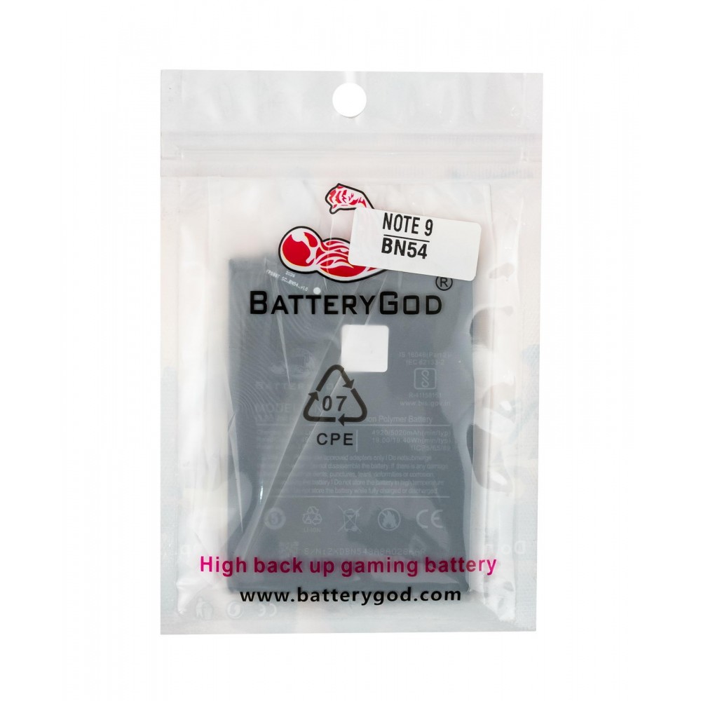 BATTERYGOD Full Capacity Proper 5020 mAh  Battery For Xiaomi  Redmi  Mi Note 9 / Redmi 10X 4G / BN-54 / BN54