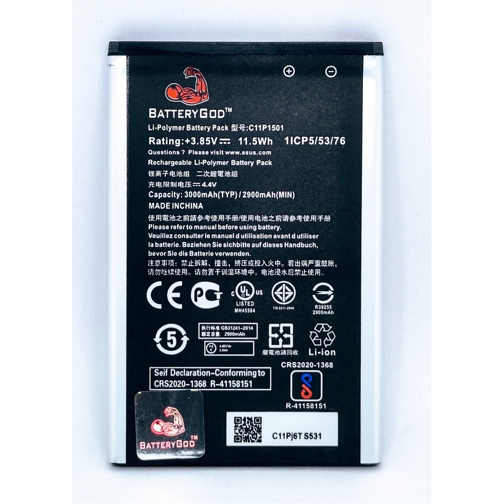 BATTERYGOD Full Capacity Proper 3000 MAhBattery For ASUS ZenFone 2 Laser 5.5"/6" Selfie / Laser 2 5.5 / ZE550KL / ZE600KL / ZE601KL / Z00LD / Z011D / ZD551KL / Z00UD / C11P1501
