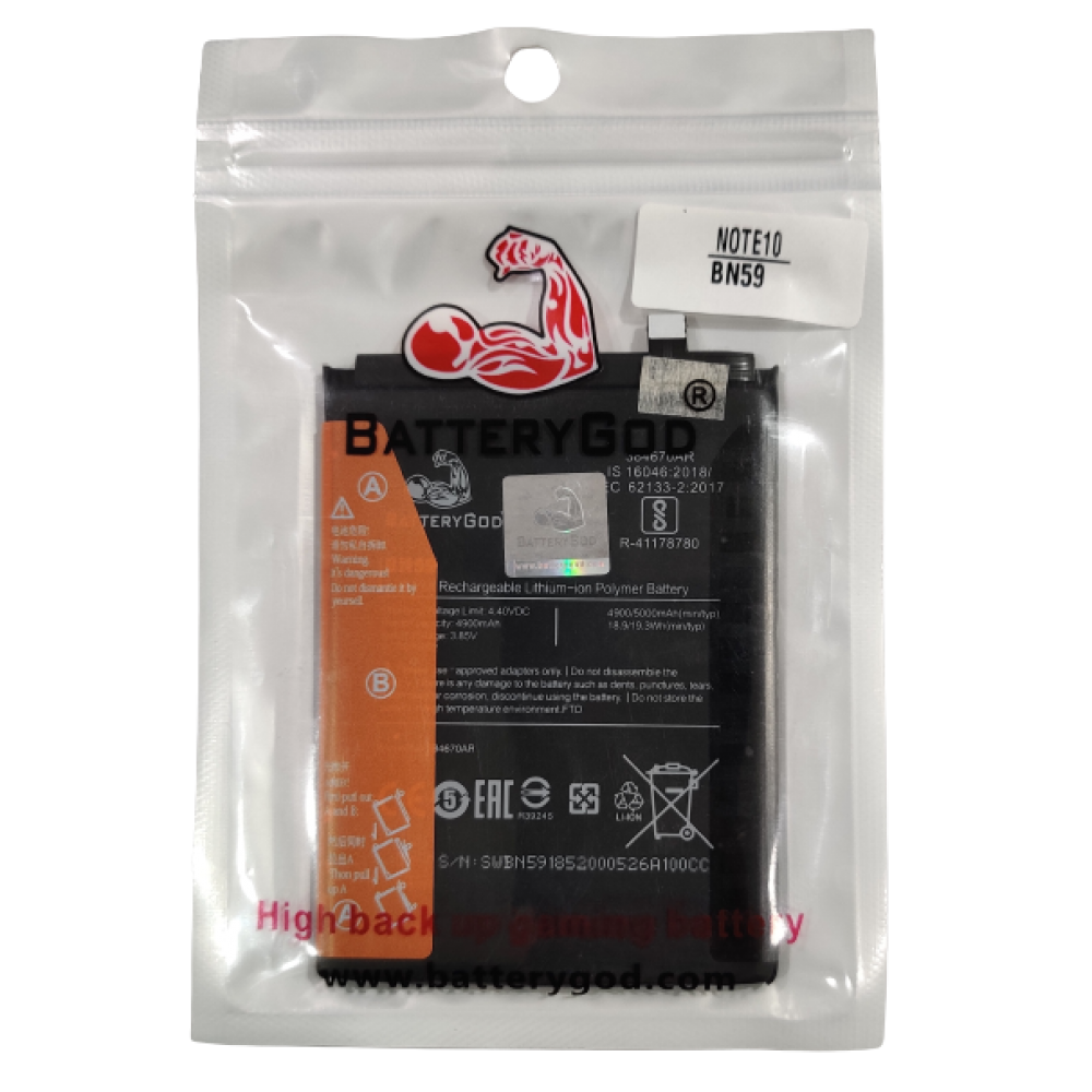 BATTERYGOD Full Capacity Proper 5000 mAh Battery For Xiaomi Redmi Note10 / BN59 / BN-59 / BN 59