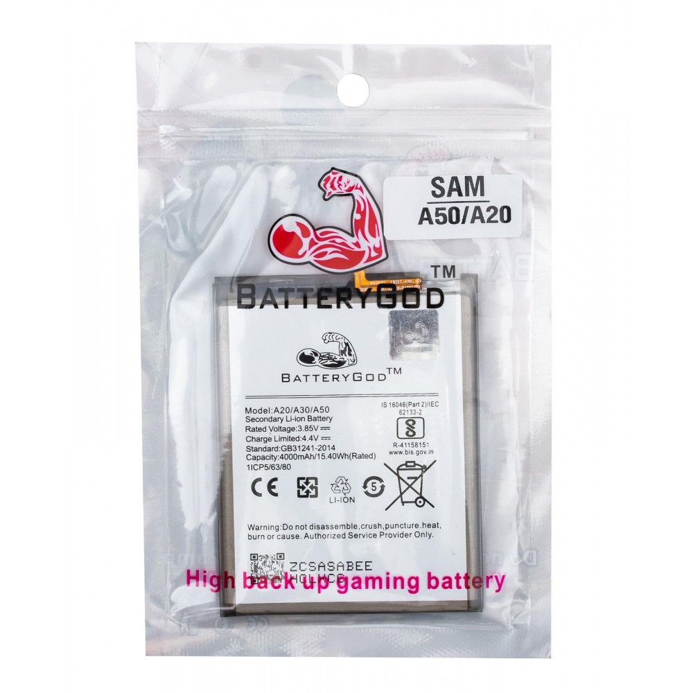 BATTERYGOD Full Capacity Proper 4000 mAh Battery for Samsung Galaxy A50 / A30 / A20 / A505F / SM-A505F / A30S / A305F / A305FN / A20 / SM-A205F / A205G / EB-BA505ABN