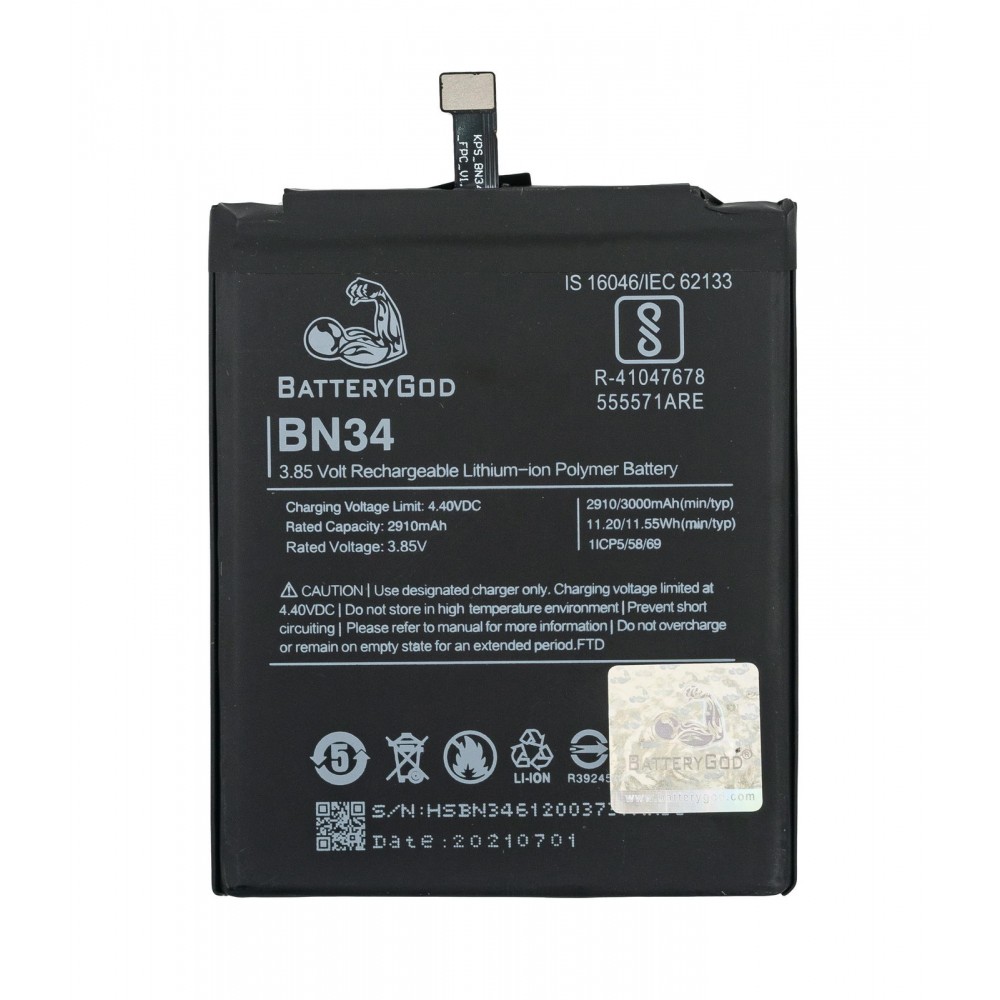 BATTERYGOD Full Capacity Proper 3000 mAh Battery for Xiaomi Redmi 5A / Mi 5A / BN34 / BN-34