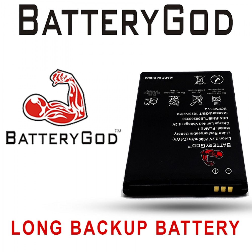 BATTERYGOD Full Capacity Proper 2000 mAh Battery For LYF Flame 1 / Flame 8 / RLC01A 